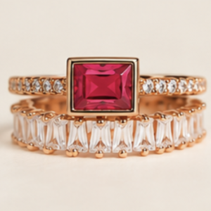 Ruby & Baguette Stack Ring Set